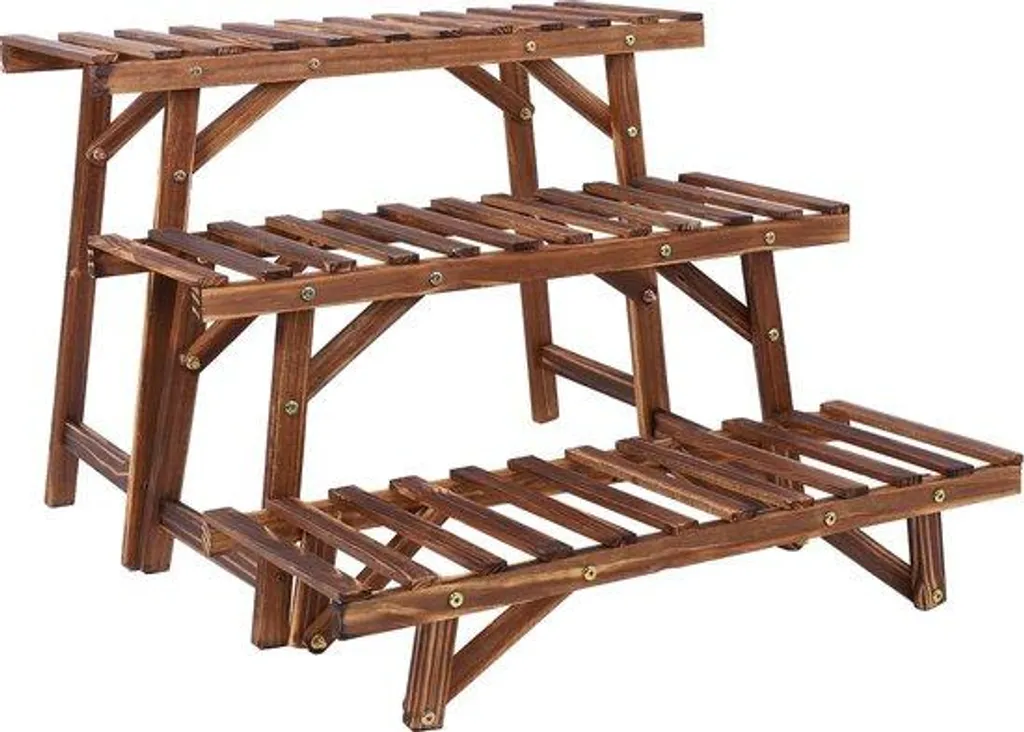 Étagère à fleurs en bois marron - Présentoir à plantes pour le balcon