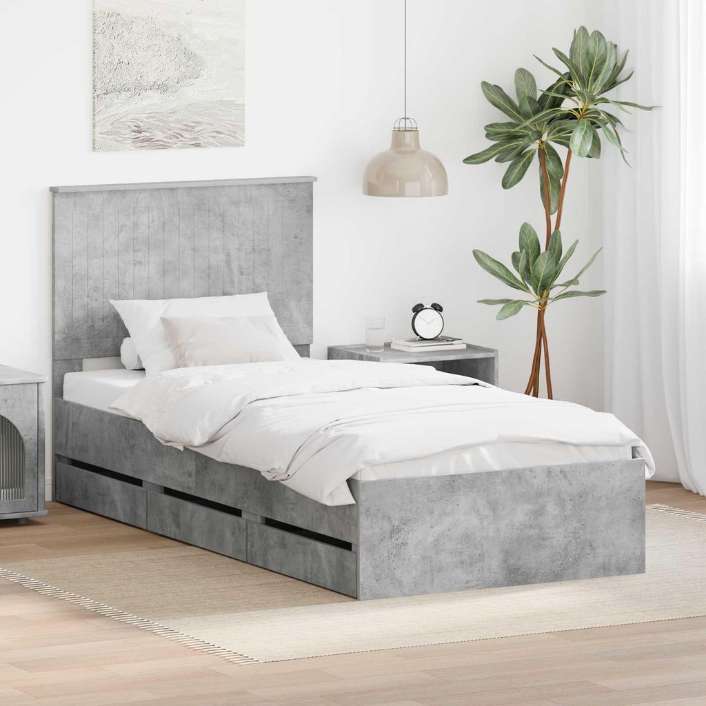 Maison Exclusive - Bettrahmen mit Kopfteil Beton Grau 90 x 190 cm Ingenieurs Holz