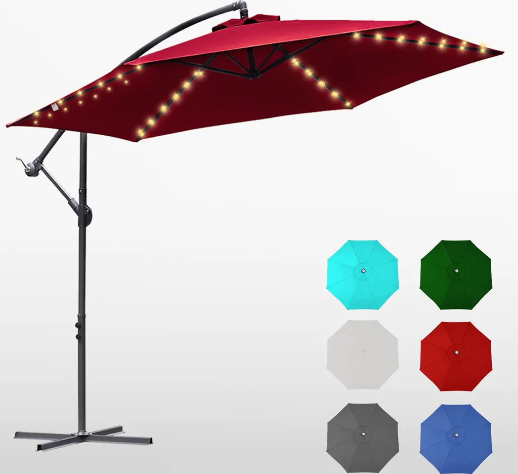 Ombrellone Karpal 3.5m: LED Solari, Braccio a Sbalzo Rosso, Offerta Giardino