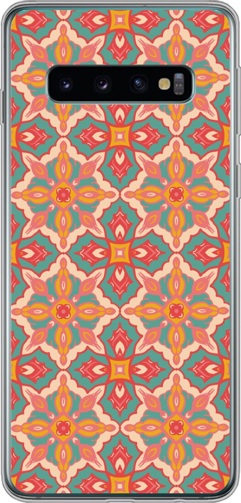 MuchoWow Handyhülle Schutzhülle Hülle für Telefoonhoesje Samsung Galaxy S10 Muster - Hippie - Orange Silikon Softcase Handy Hülle - Handytasche