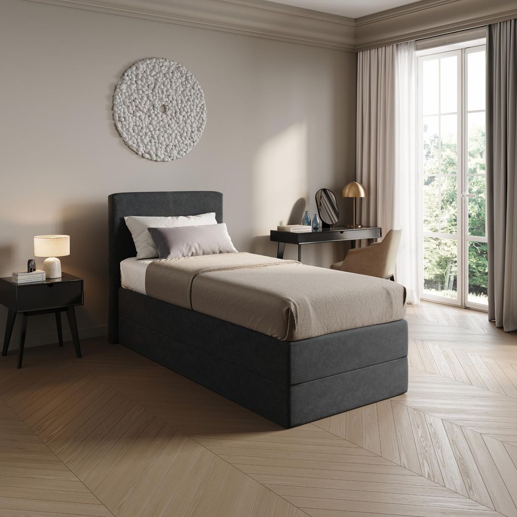 Home Collective Boxspringbett Polsterbett Bett wählbare Matratze Bonnell H2, gepolstertes Kopfteil, Micro-Velours | 90x200 cm | Anthrazit