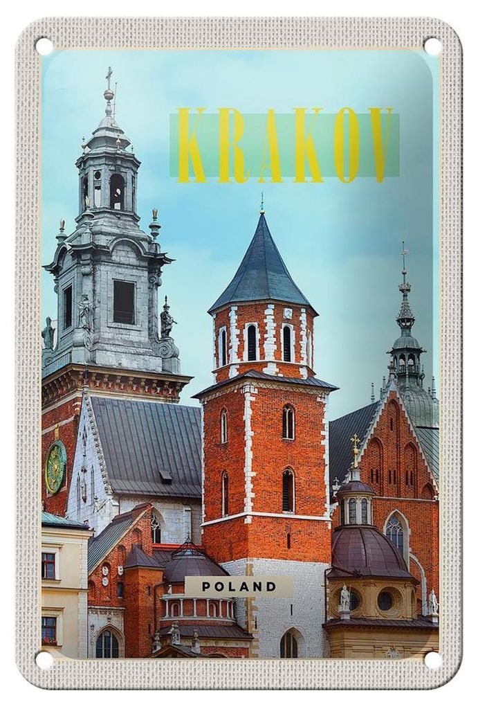 Blechschild Reise 12x18cm Krakow Polen Eingang Gebäude Stadt Schild