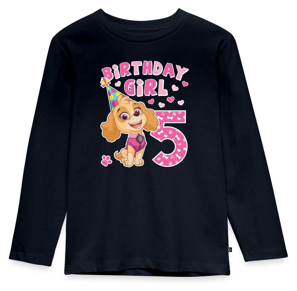 Spreadshirt Paw Patrol Skye 5. Geburtstag Kinder Premium Langarmshirt, 110/116 (4 Jahre), Navy