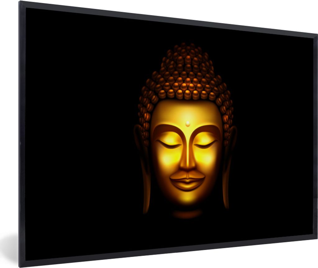 MuchoWow MuchoWow Gerahmtes Poster Buddha - Gold - Schwarz 30x20 cm - Poster mit zchwarzem Bilderrahmen - Kunstdruck - Bild-Poster