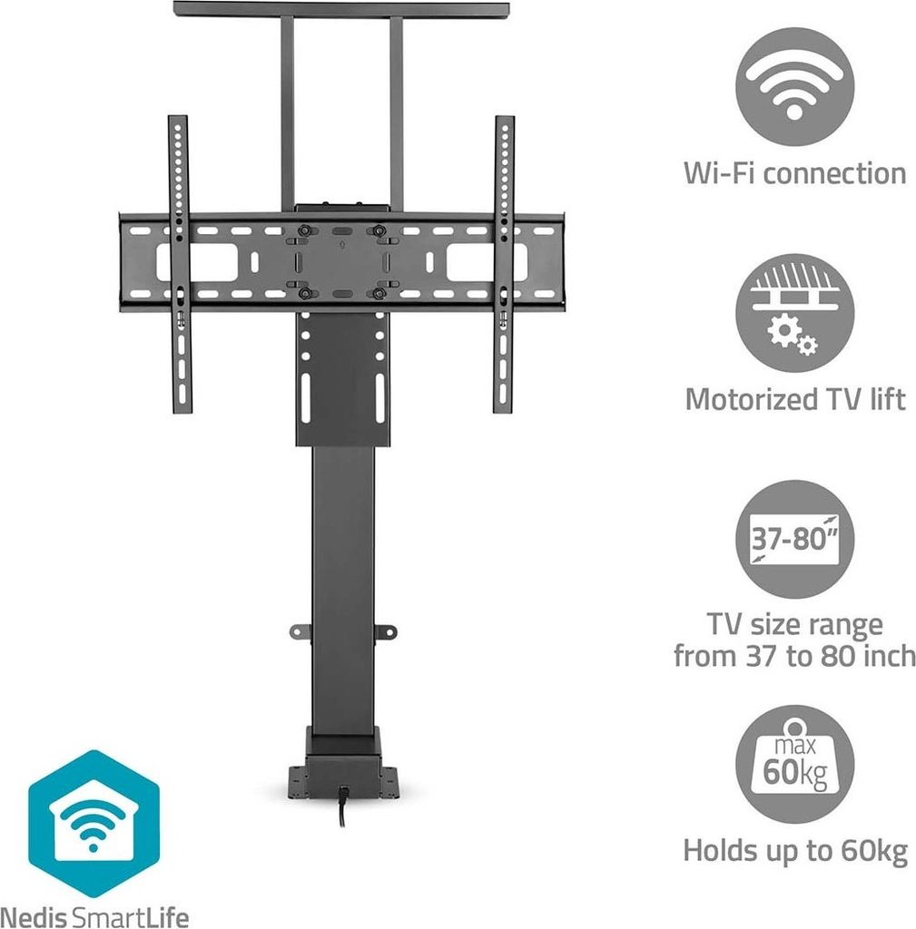 Nedis Motorisierter TV-Lift - 37 - 80 " - maximal unterstützes Bildschirmgewicht: 60 kg - Built-in Schaltschrankbau - Hubbereich: 79 - 184 cm - fe...