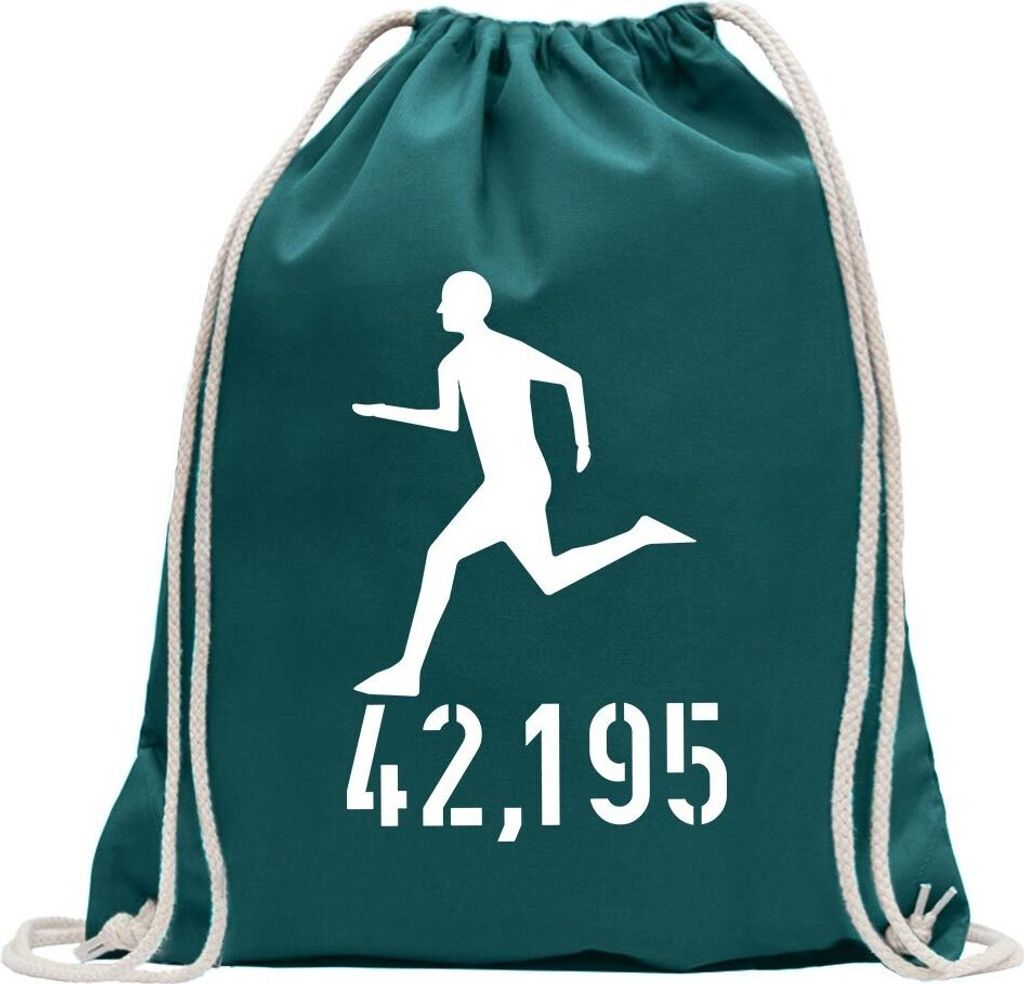 Kiwistar - Turnbeutel - petrol - 42,195 Laufen - Fun Rucksack Sport Beutel Gymsack Baumwolle mit Ziehgurt