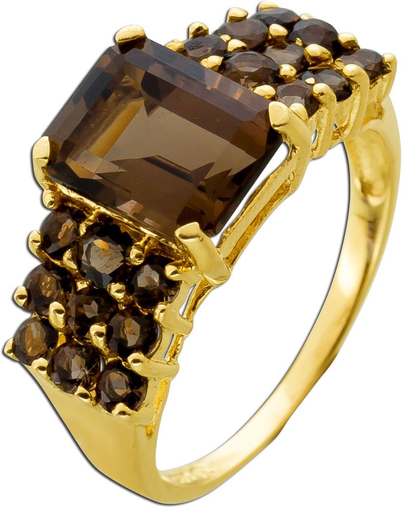 Rauchquarz Cocktail Ring Gold 585 14K braune Edelsteine 2.71ct 19