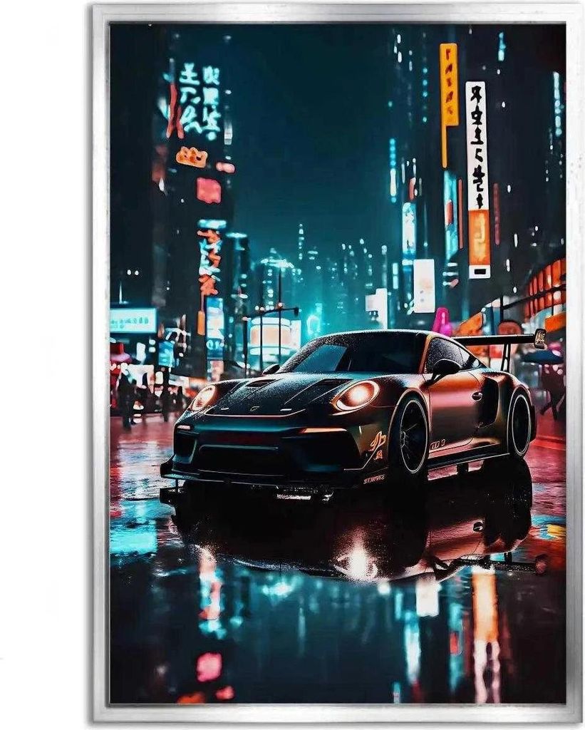 GT3 RS - Auto Leinwandbild: 80x120 cm / Leinwand / Goldener Rahmen