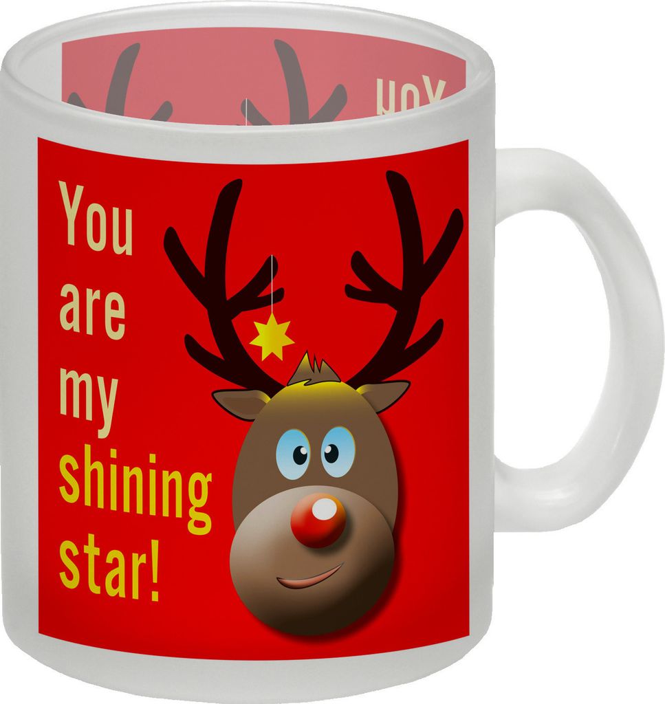 Weihnachten Glas Tasse mit Rentier Motiv in Rot