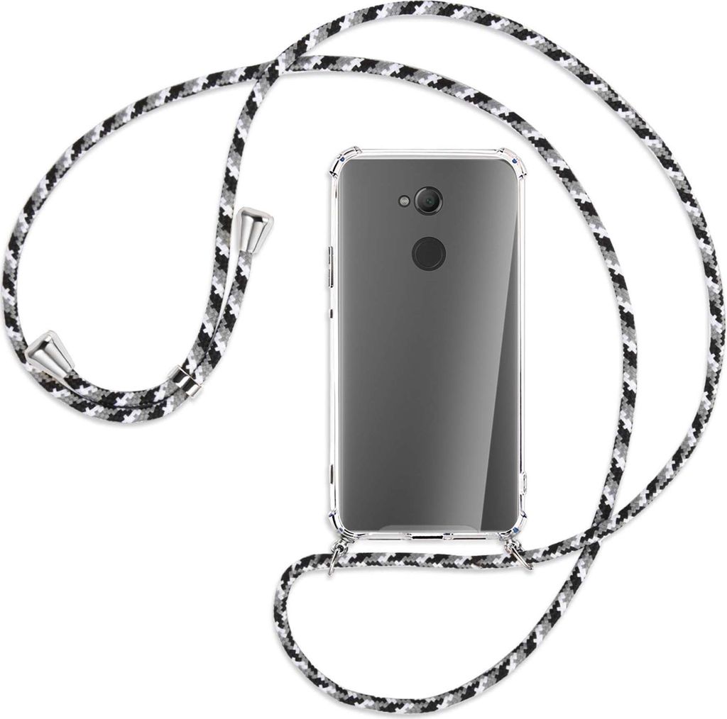 Handykette Backcover-Schutzhülle mit Band (Metall silberfarben) für Sony Xperia XA2 Ultra - schwarz/grau/weiß