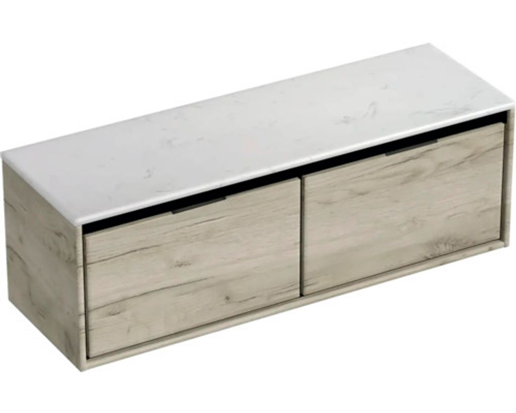 Waschtischunterschrank Sanox Loft BxHxT 141 x 47 cm x 46 cm Frontfarbe craft oak mit Waschtischplatte Kunststein weiß