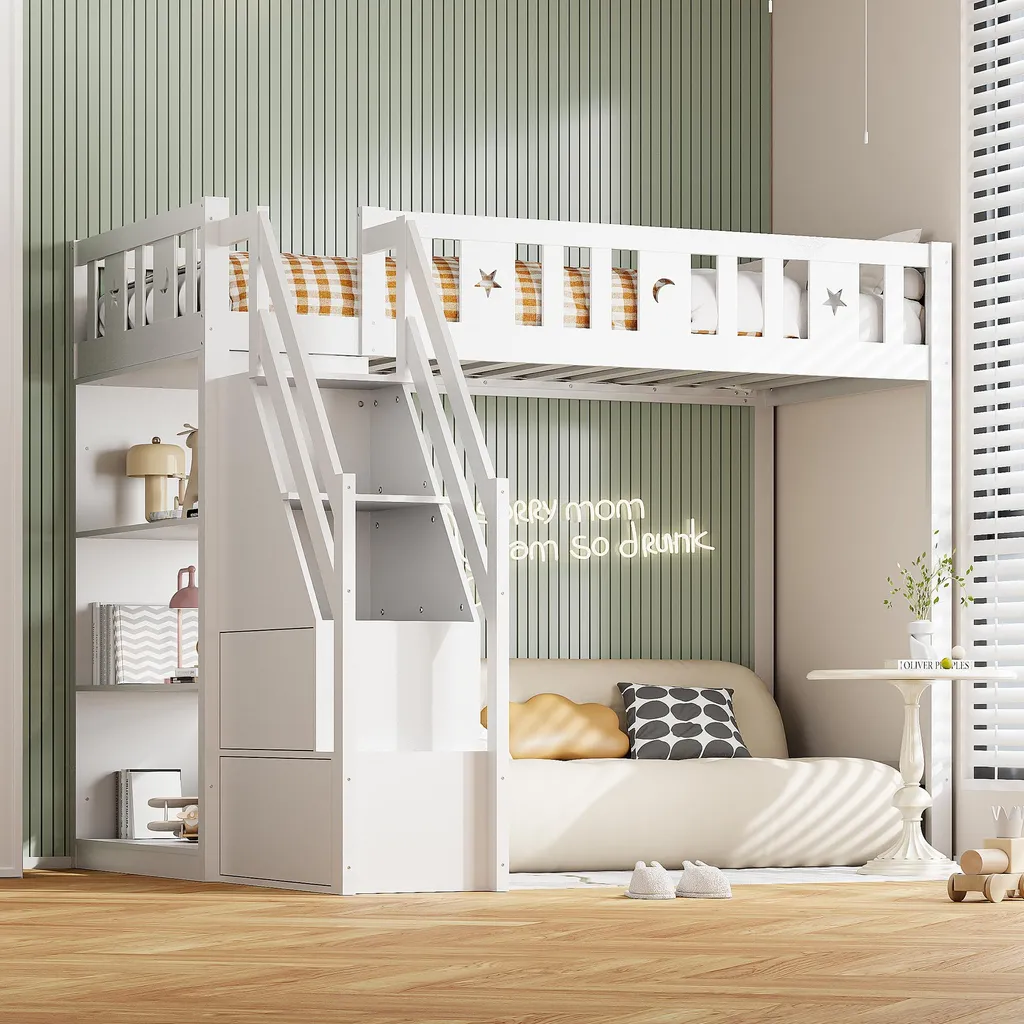 Lit adolescent 90x200 cm avec étagères pour optimiser petite chambre