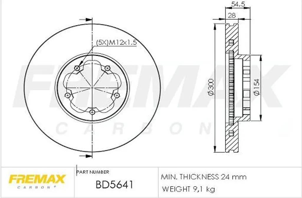 Disque de frein Fremax BD-5641 compatible OE 1543340 Daily et Transit