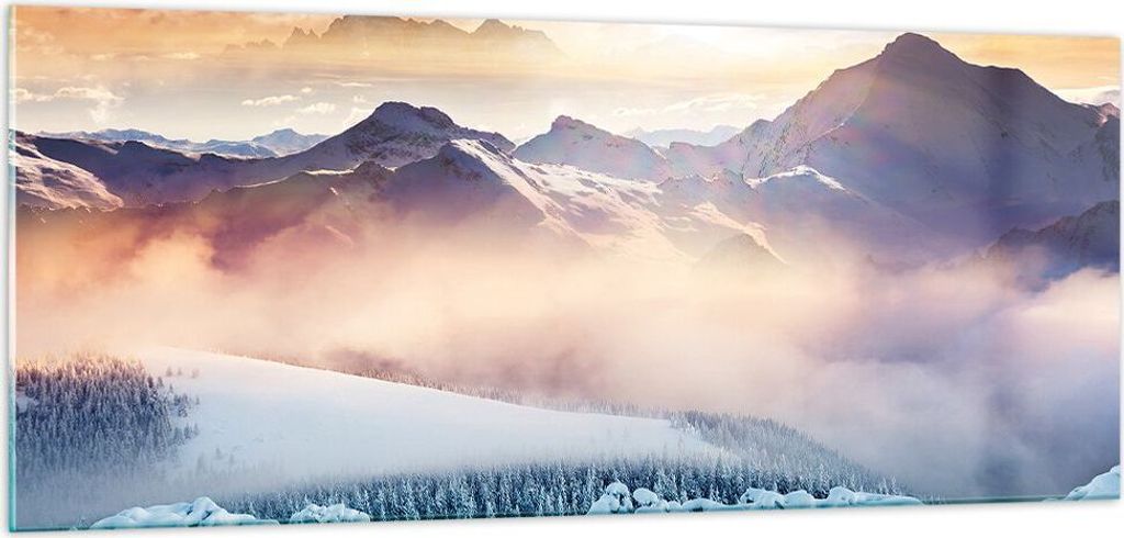Bilder auf glas - Berge Schnee Winter - 100x40cm - Glasbilder - Wandbilder - Kunstdruck - zum Aufhängen bereit - Wanddekoration aus Glas - Glas Bi...