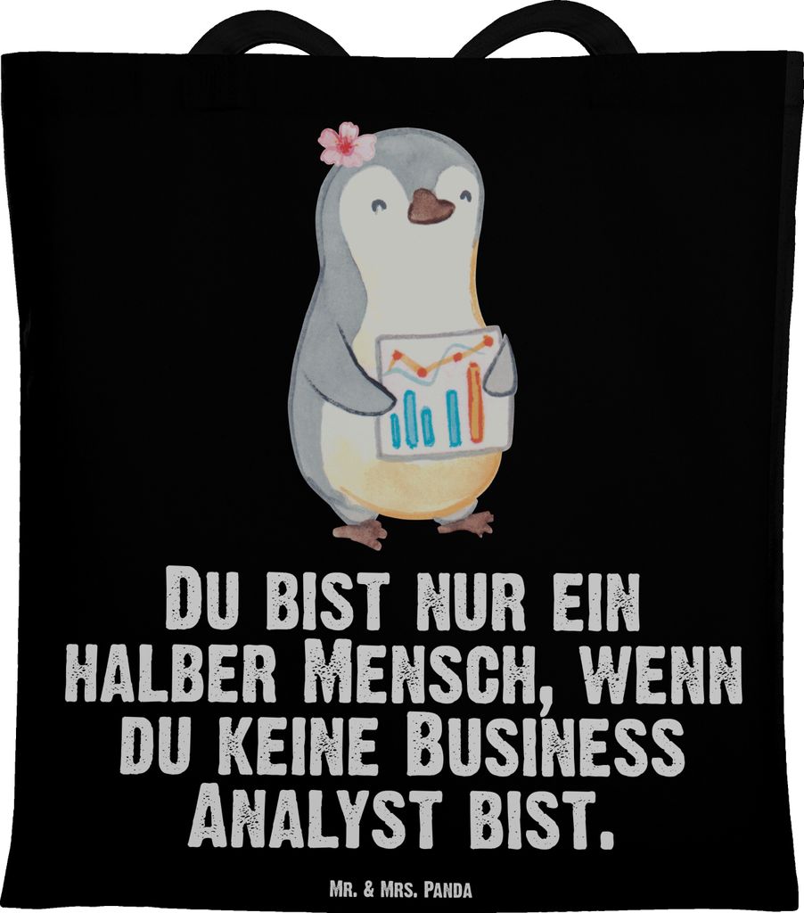 Mr. & Mrs. Panda Uni Tasche Business Analyst Herz - Schwarz - Geschenk, Shopping, Tote Bag, Schultasche, Jutetasche, Büchertasche