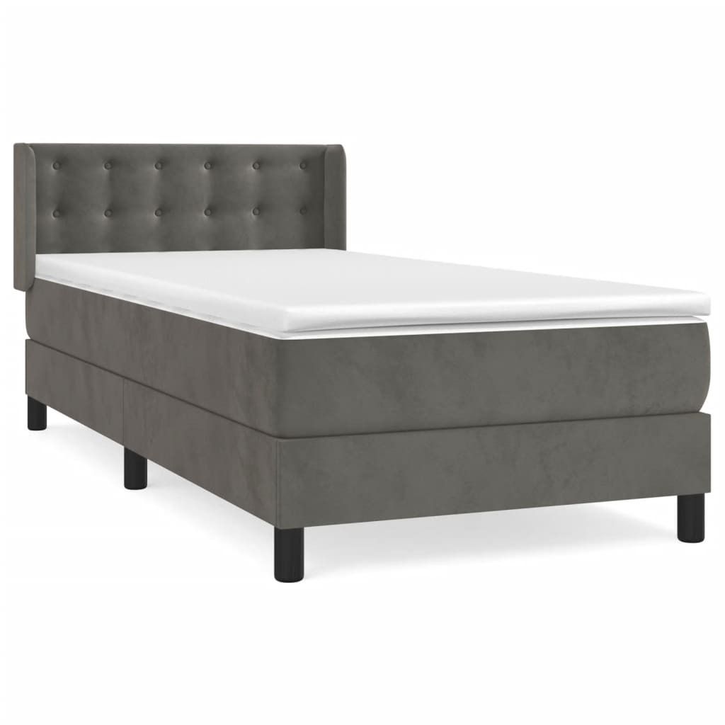 "WINTER SALE" Boxspringbett Einzelbett - Gästezimmer - mit Matratze Dunkelgrau 90x190 cm Samt - Polsterbett Klassische Betten NEU2274153