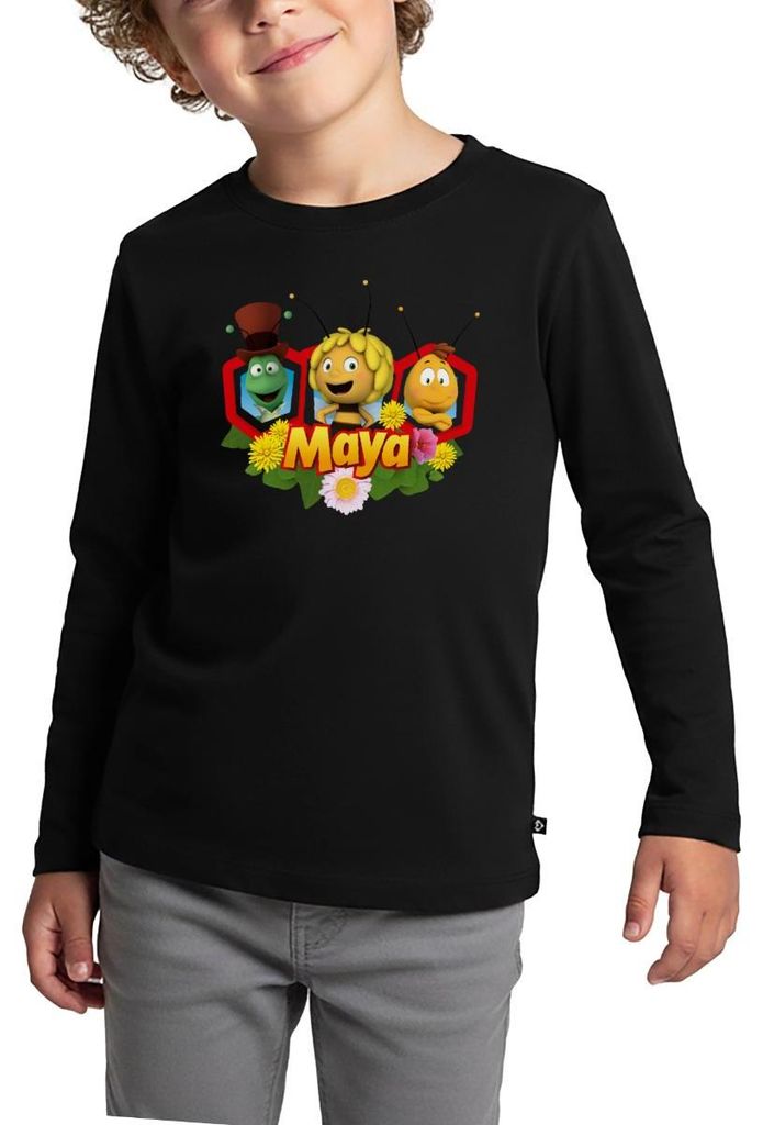 Spreadshirt Biene Maja Freunde Flip Willi Kinder Premium Langarmshirt, 122/128 (6 Jahre), Schwarz