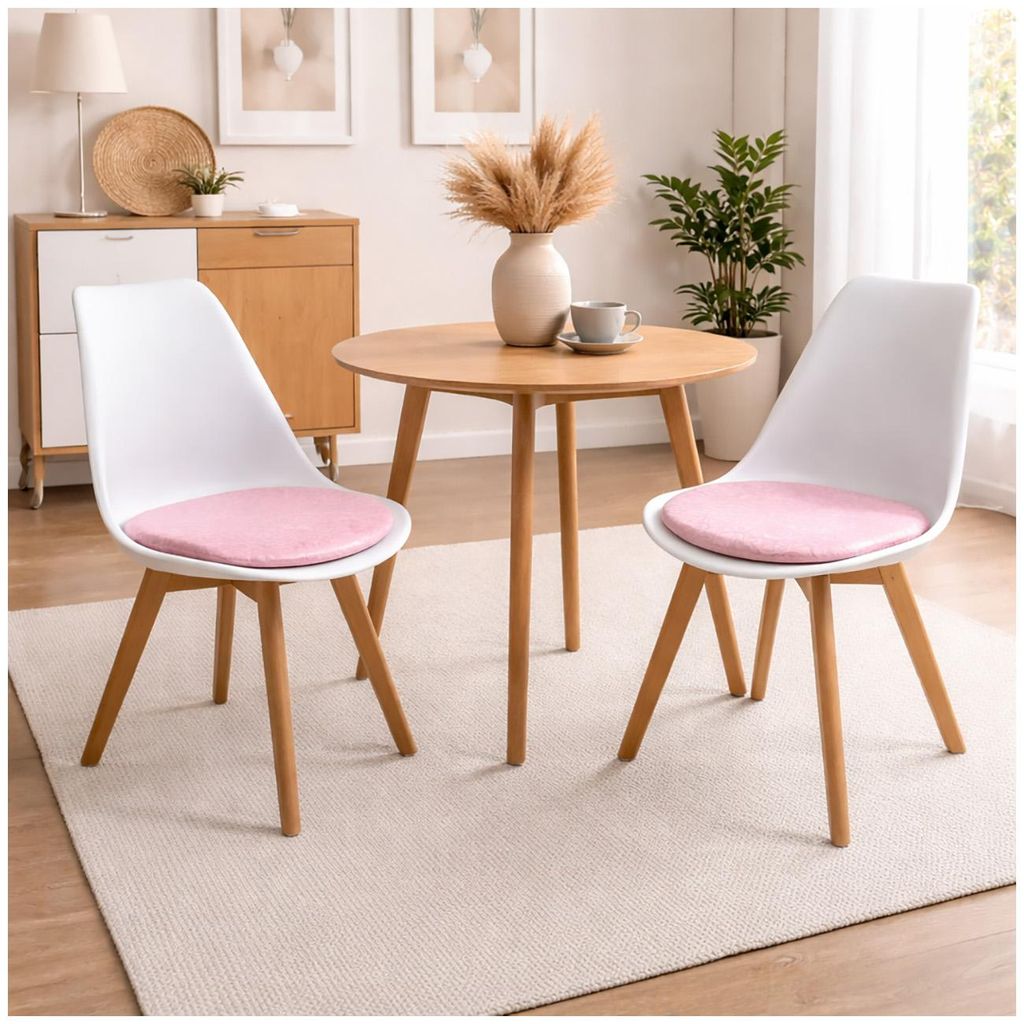 Esszimmerstuhl 2er Set Weiß mit Kunstledersitz Atlanta Rosa Produktbild 