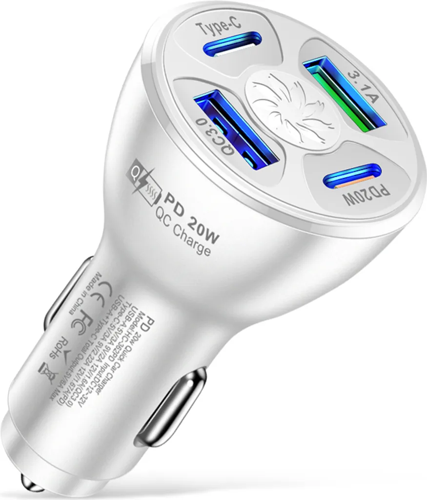 Ricarica Rapida Auto 20W PD QC3.0 | Adattatore USB Bianco Elegante