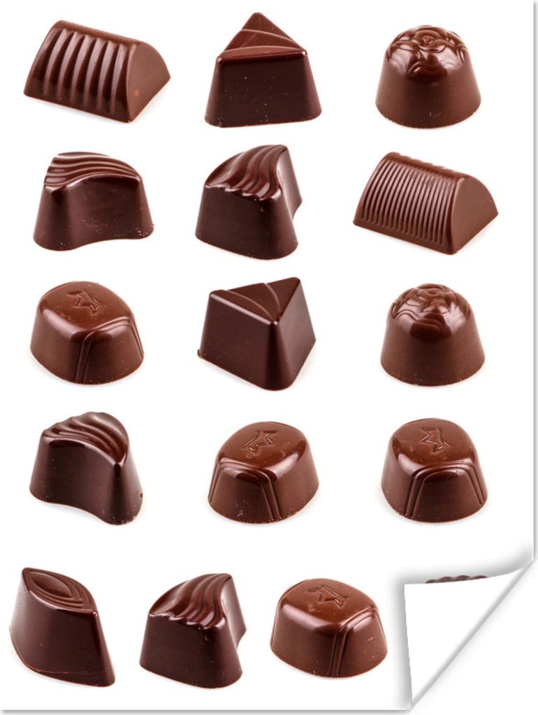 MuchoWow Poster Die Schokolade Bonbons auf einem weißen Hintergrund 120x160 cm - Wandbilder