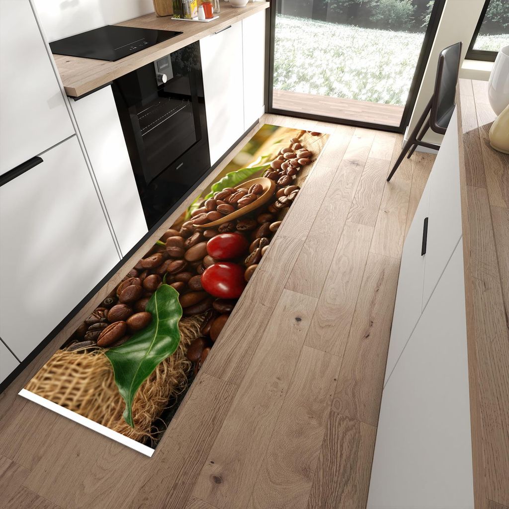 Küchenteppich 60x270cm rutschfest & abwischbar PVC Läufer - Kaffeebohnen