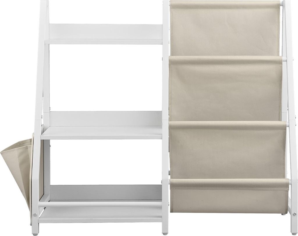 SucceBuy Kinderbücherregal mit Stofffächern und Seitentasche, Aufbewahrungslösung für Bücher und Spielzeug im Kinderzimmer, Spielzimmer oder K...