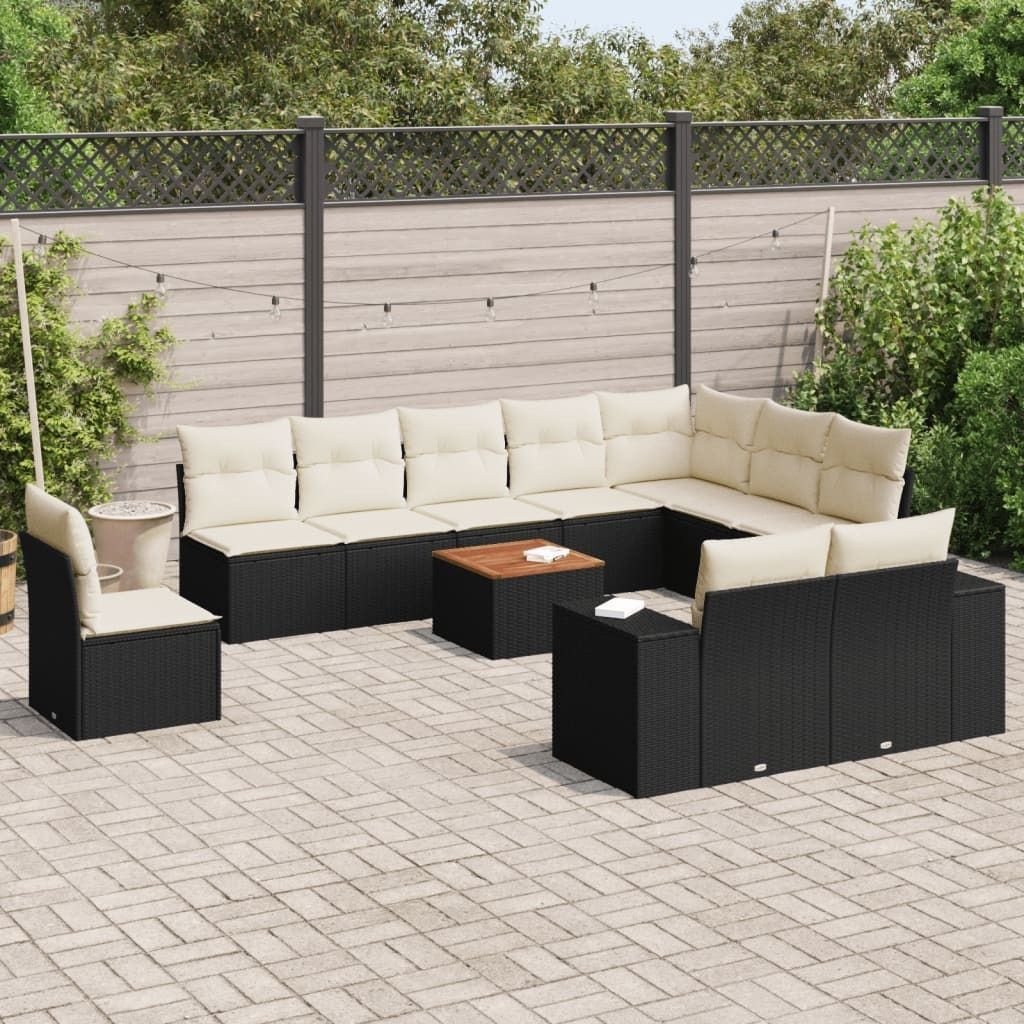 Maison Exclusive - 11-tlg. Garten-Sofagarnitur mit Kissen Schwarz Poly Rattan
