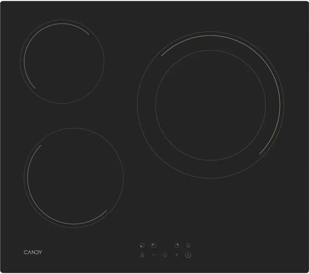 Table de cuisson vitrocéramique Candy CH63DCC 59 cm avec 3 foyers noirs