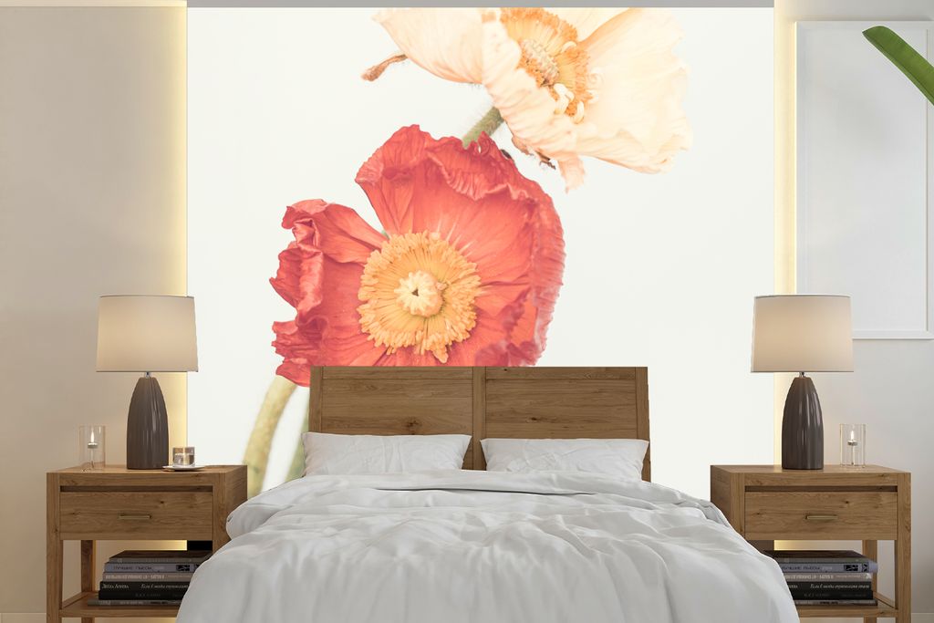 MuchoWow Fototapete für Wohnzimmer oder Schlafzimmer Wandtapete Vinyl Motivtapete Blumen - Rot - Natur - Pflanzen - 220x220 cm - Tapeten