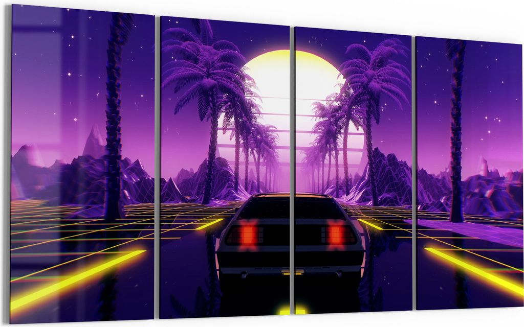 DEQORI Glasbild Echtglas 4x30x60 cm 'Neon Nostalgie' Wandbilder XXL groß