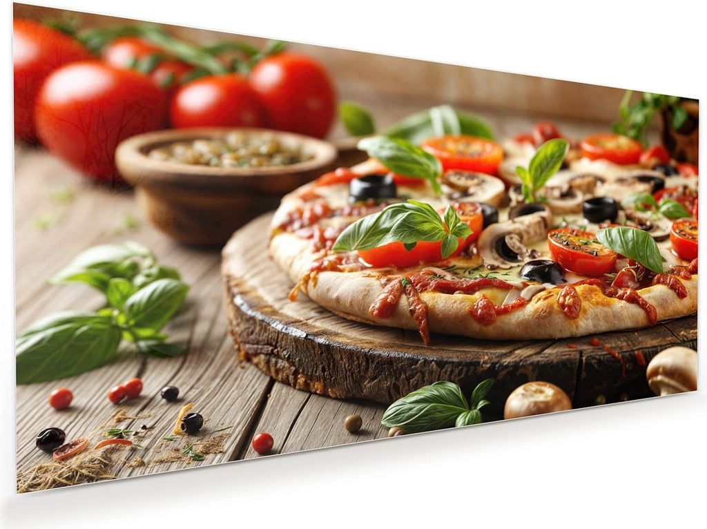 Glasbild 60x30cm in XXL für Wohnzimmer, Schlafzimmer Motiv Pizza im Holzofen