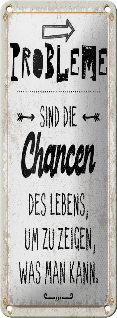 Blechschild Probleme sind Chancen des Lebens, 27 x 10 cm, Blechschilder Spruch Glück Weisheit