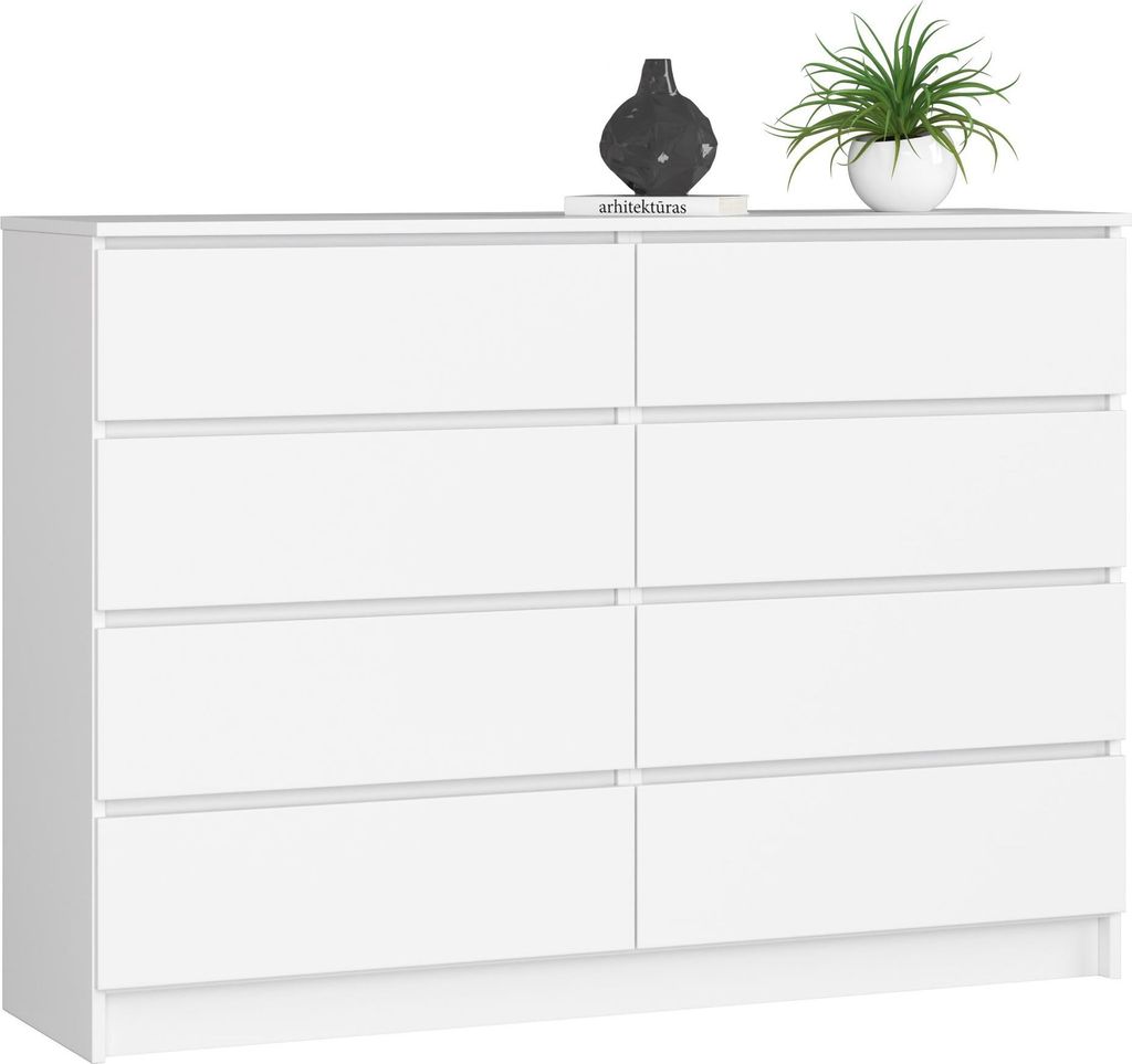 Kommode weiß 140cm breit mit 8 Schubladen, Schlafzimmer und Produktbild 