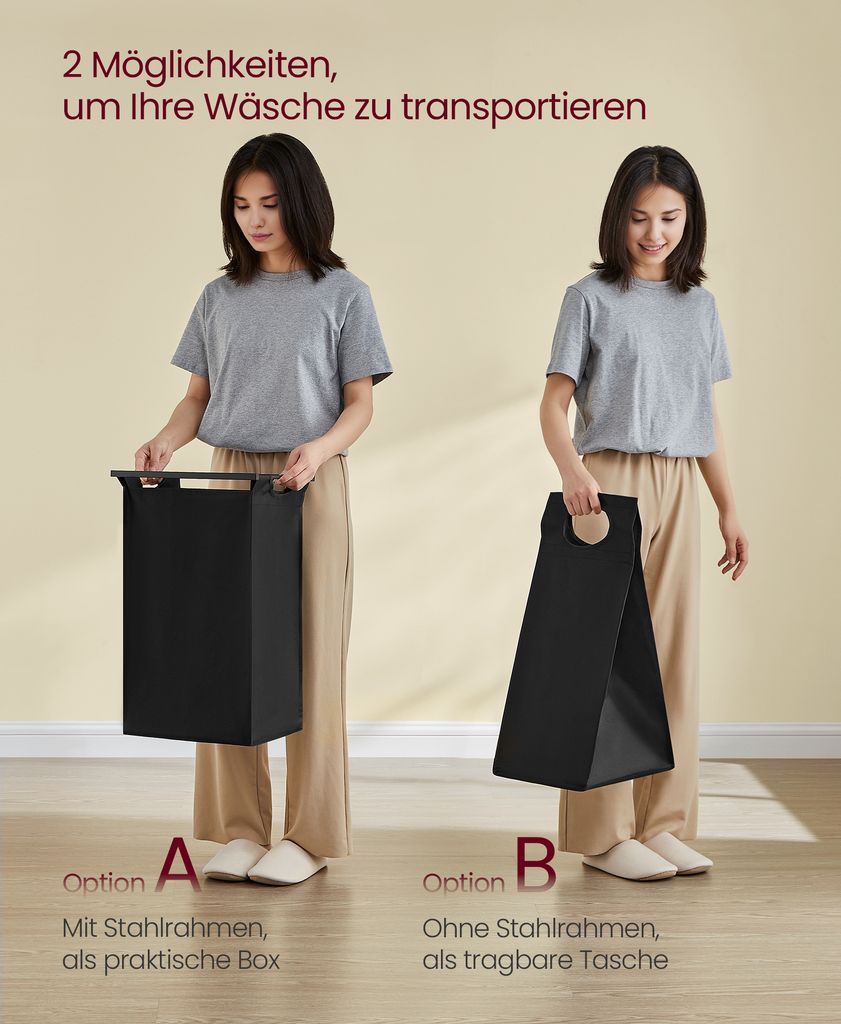 VASAGLE Wäschekorb 3 Fächer, 2 Ablagen,ausziehbar und Produktbild 6