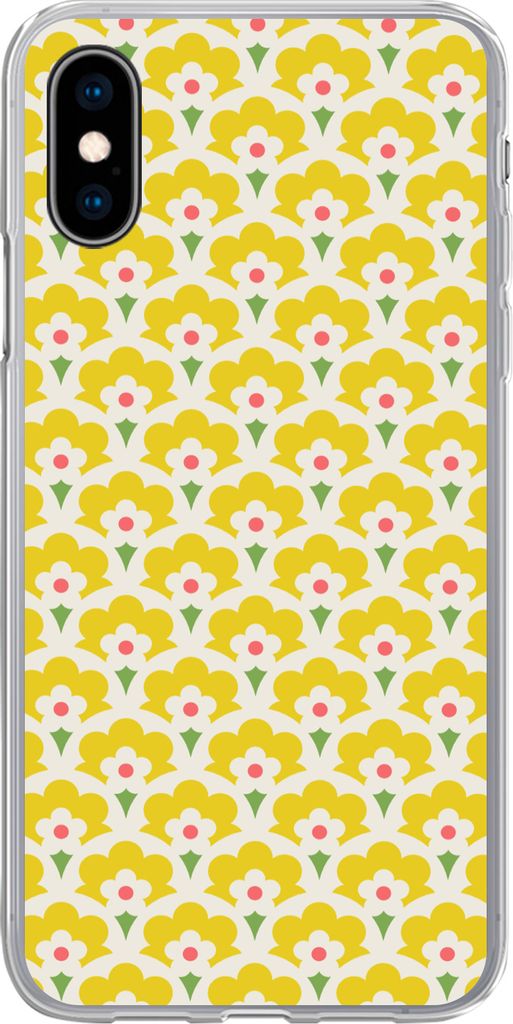 MuchoWow Handyhülle Schutzhülle Hülle für Telefoonhoesje iPhone X Design - Retro - Siebziger Jahre - Gelb Silikon Softcase Handy Hülle - Han...