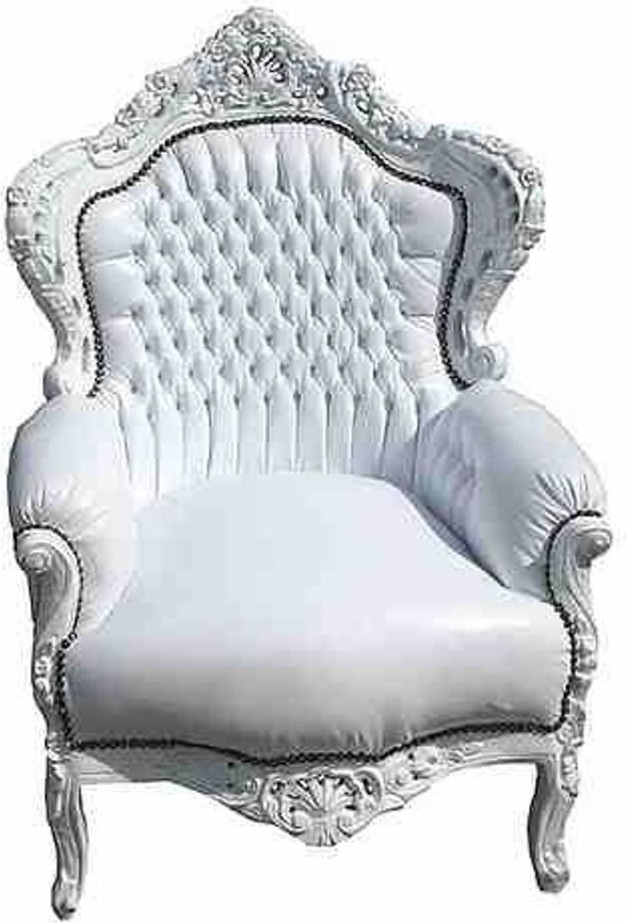 Casa Padrino Barock Sessel King Weiß Lederoptik 85 x 85 x H. 120 cm - Antikstil Möbel