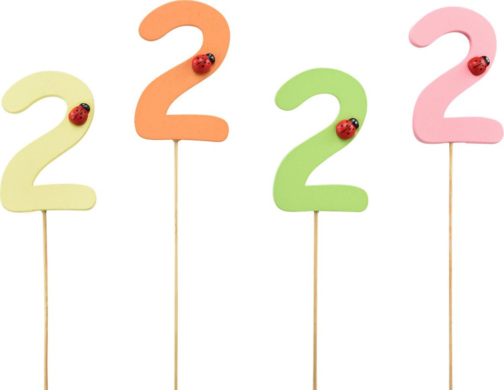 Zahlenstecker Holz 2 Geburtstag Blumen Deko Pflanzenstecker 16 Stk, PK16 Stück