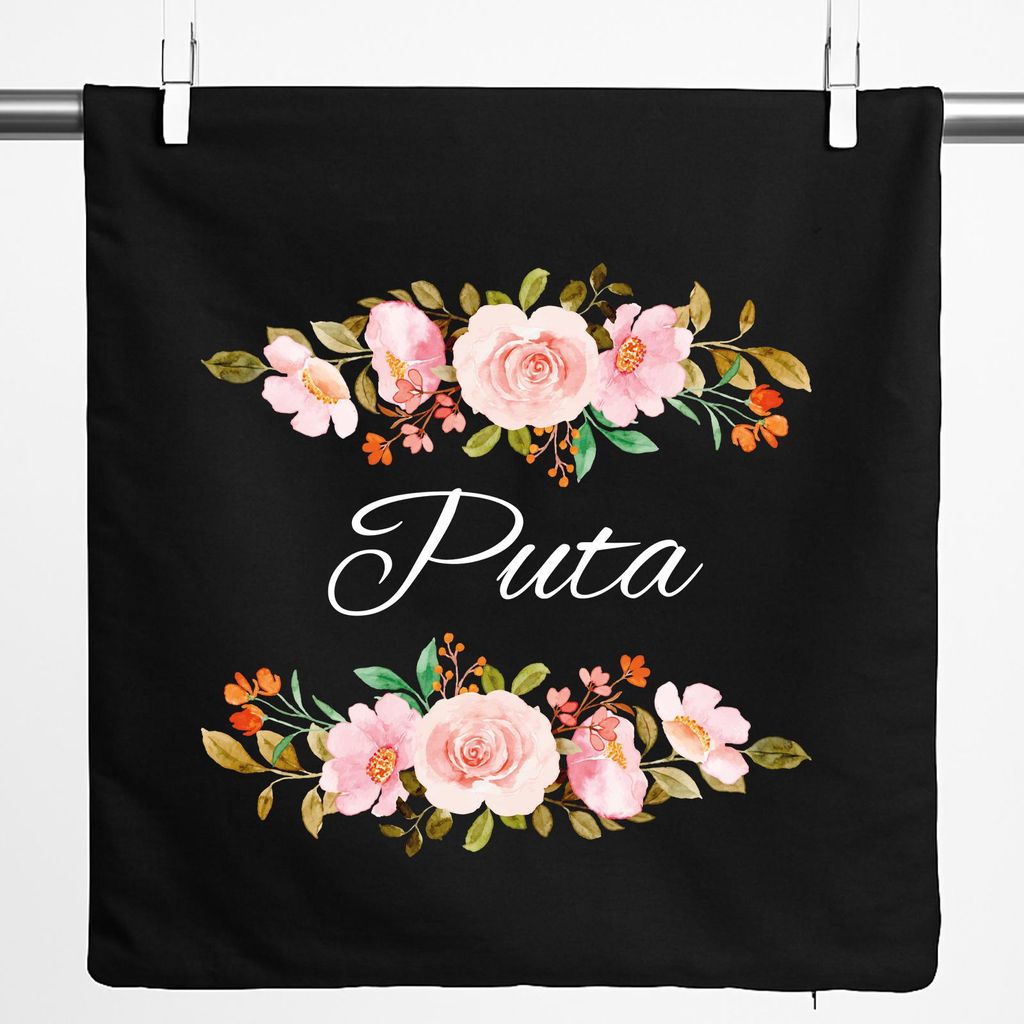 Huuraa Kissenbezug Puta spanisch Blumen 40x40cm Black Baumwolle Dekokissenbezug Geschenkidee