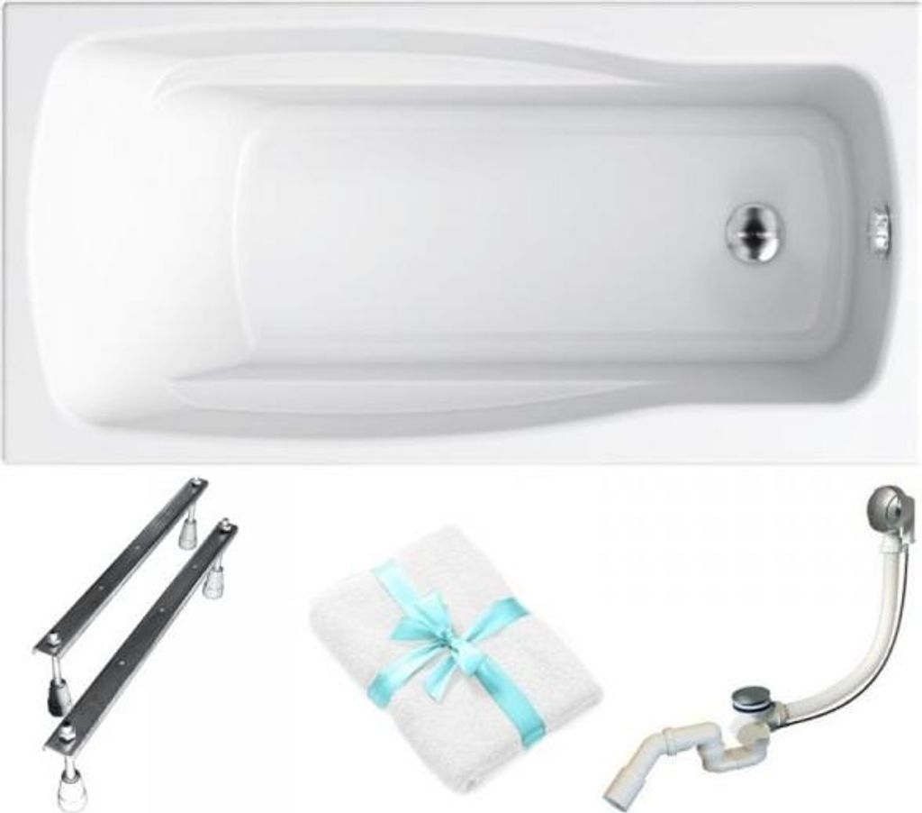 Cersanit | Badewanne - Wanne Rechteckig Lana - 140 x 70 Cm - Mit Siphon Und Beinen - Acryl - Bequeme Rückenlehne - Weiß