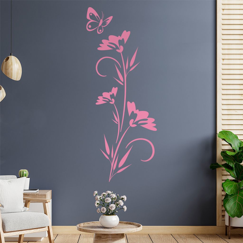 Schmetterling schwebt über Blüte Wandtattoo in 6 Größen - Wandaufkleber Wall Sticker - Dekoration, Küche, Wohnzimmer, Schlafzimmer, Badezimmer