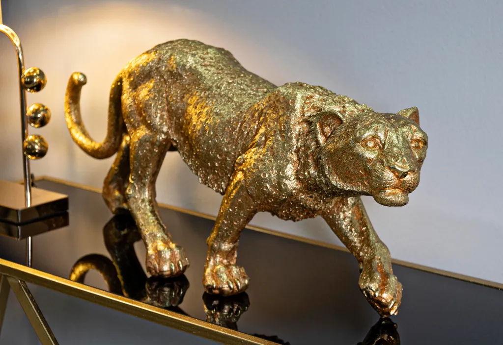 Statue Léopard Design en Résine Dorée 89cm Sculpture Grand Format - 9