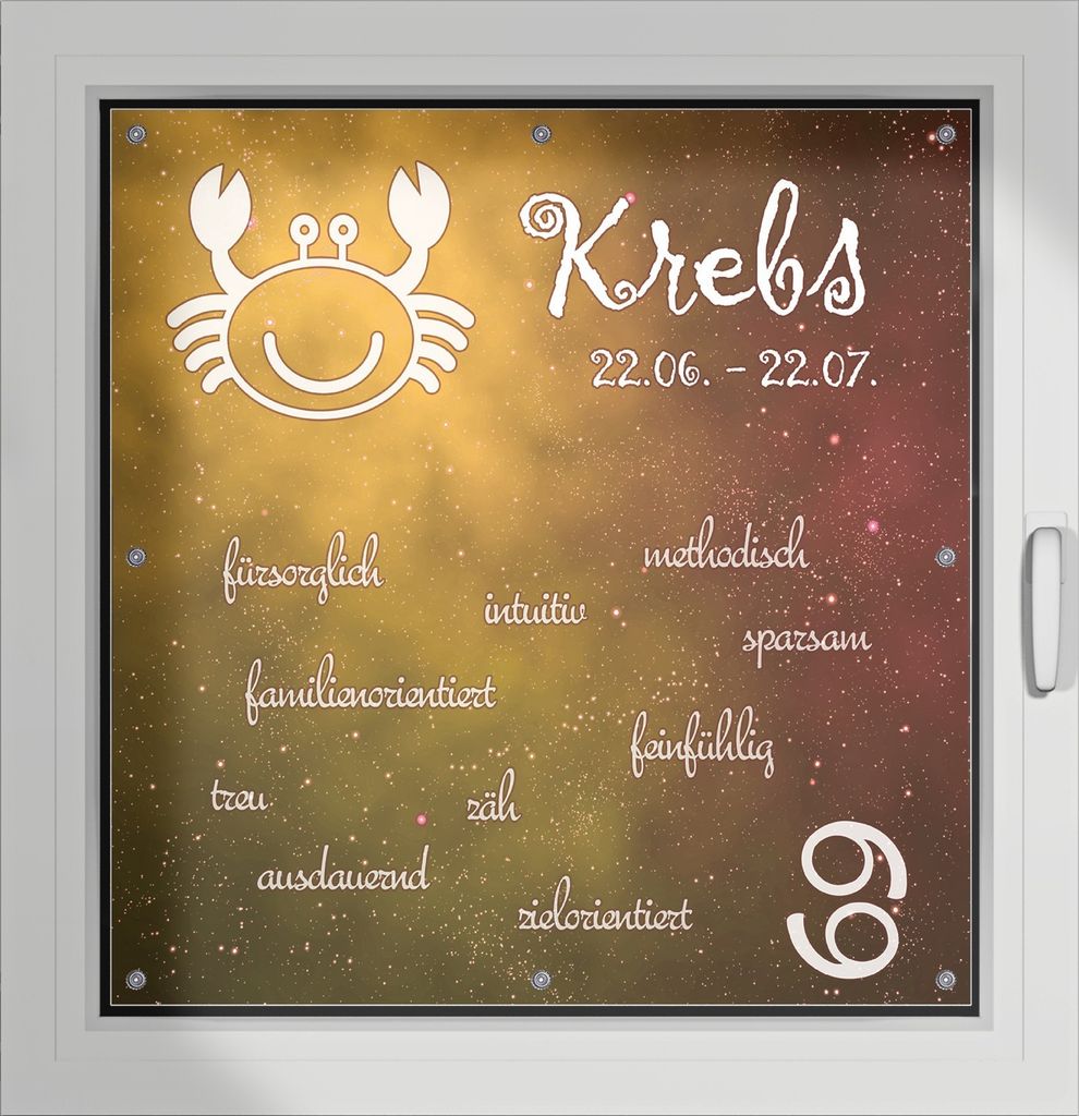 Wallario Lichtschutzbild, Dekorativer Sichtschutz Sonnenschutz 96 x 93 cm mit Motiv: Sternzeichen Krebs - Verdunklung ohne Bohren