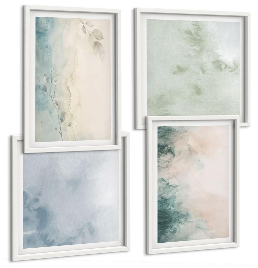 Bilder Set 4-teilig im Goldrahmen Rahmen – Wandbilder 4 Stück – gerahmte Poster für Wohnzimmer, Schlafzimmer und Flur – 50x50 cm - 40x60 cm...