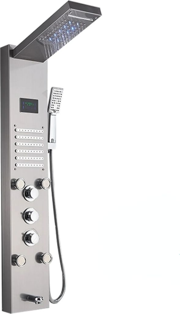 Linuode Luxus Schwarz / Gebürstet Badezimmer LED Duschpaneel Turmsystem Wandmontage Mischbatterie Handbrause SPA Massage Temperaturbildschirm,8004...