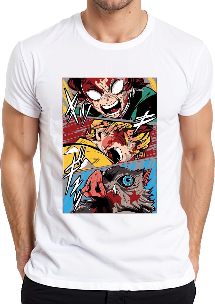 Manga Dämonenjäger Action Blut Anime Panel Geschenk Grunge Herren T-Shirt, Weiß, M