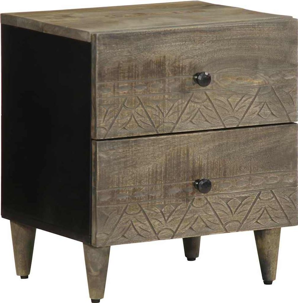 Nachttisch Hellgrau 40x33x46 cm Massivholz Mango