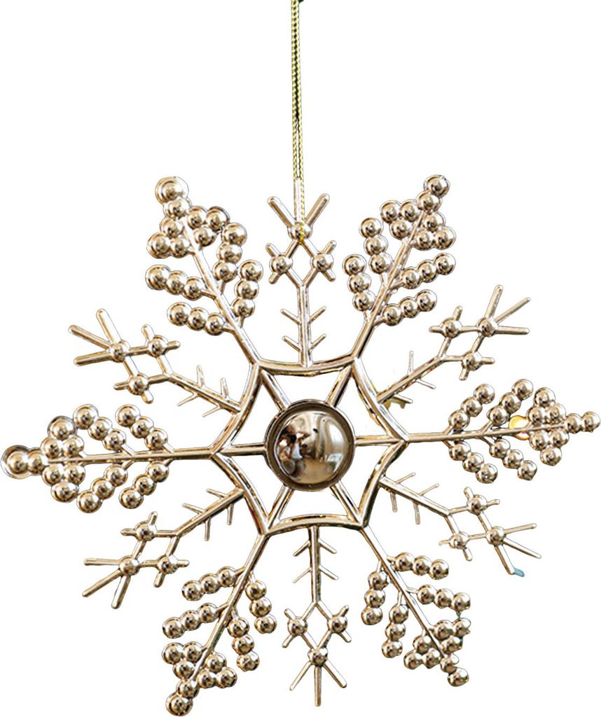 Weihnachtsschmuck aus glitzerndem Kunststoff in Gold: Schneeflocken, Rentiere und Engel zum Aufhängen für den Weihnachtsbaum – Winterdekoration