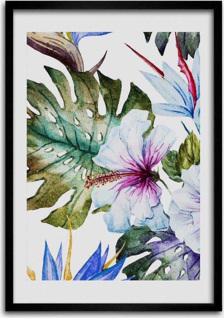 Bild - Bilderrahmen - 50 cm x 70 cm - MDF - Rahmen - Wandkunst Hawaii Blumen