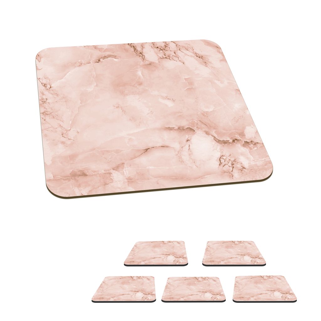 KitchenYeah Glasuntersetzer Quadratisch 6er Set Roségold - Steine - Marmor - Textur 10x10 cm Untersetzer für Gläser - Getränkeuntersetzer - T...