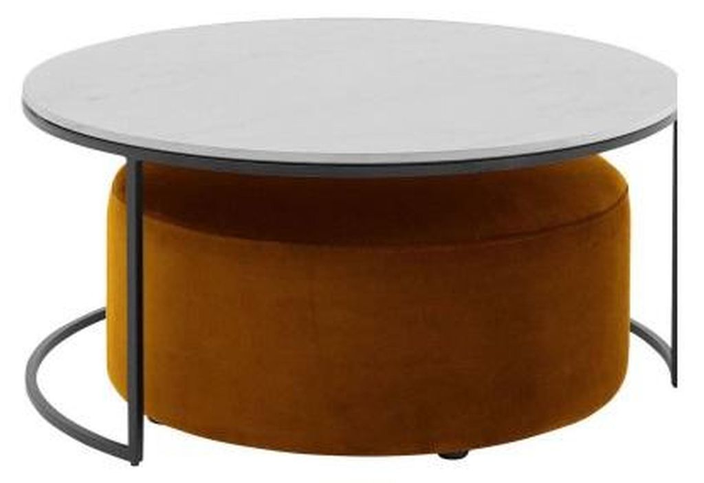 Weißer MDF Couchtisch + orangefarbener Hocker neue Metallbeine Luxus
